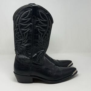 Acme Cowboy Boots 4590 Mens 11.5 D Black Leather Silver Toe Cap Western Vintage
